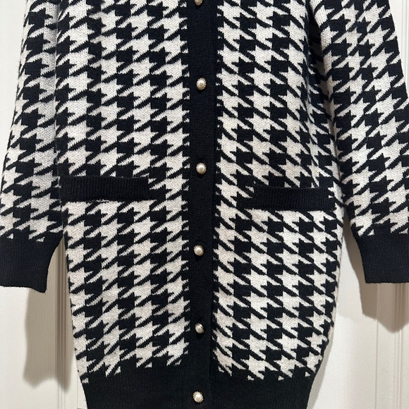 Lulus Truly Iconic Black and White Houndstooth Cardigan Sweater Dress - Picture 5 of 7